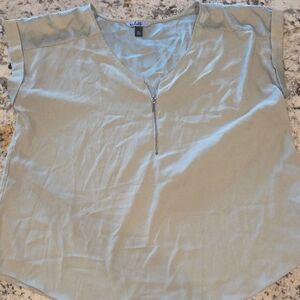 Violet & Claire Sage Zip-Front V-Neck Blouse